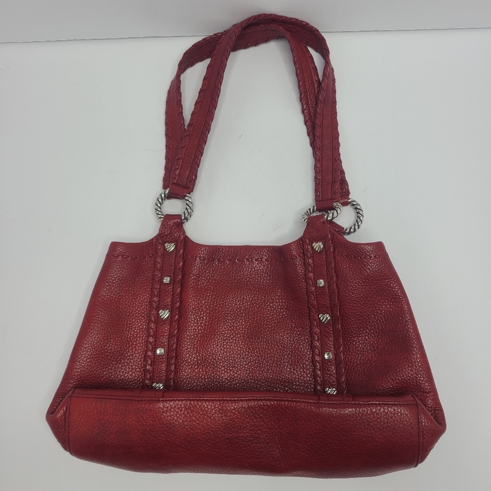 Vtg Brighton Womens Purse Soft Red Pebbled Leather Shoulder Bag Bandana Lining